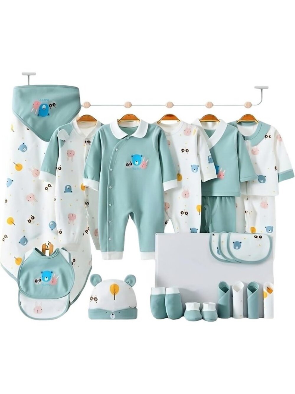 26-Piece Newborn Baby Boy Clothes Set - Soft Cotton Layette, 5 Outfits
